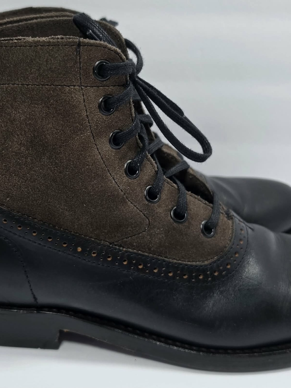 Wolverine 1000 Mile Two-Tone Brown Suede & Black Leather Lace-Up Boots Unisex 7